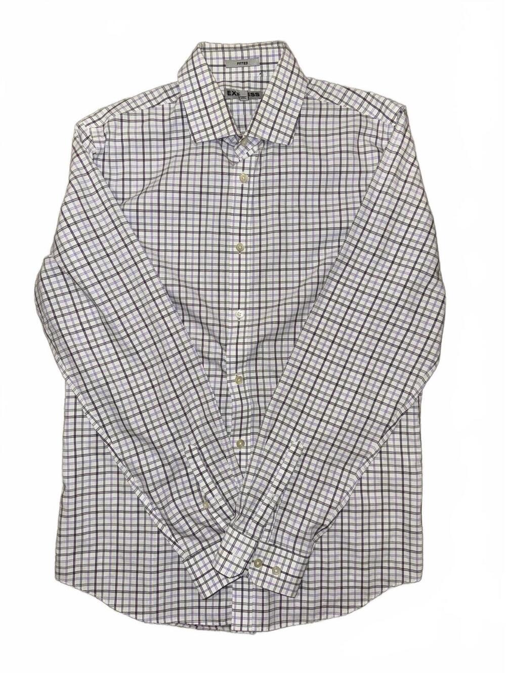 Men’s Express white and purple plaid button-up shirt Size Medium